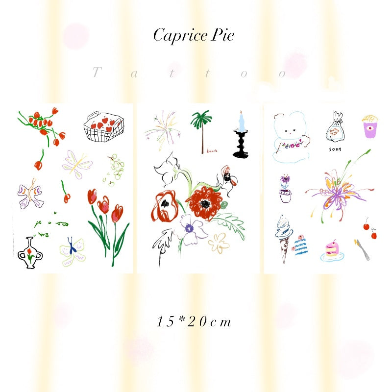 Original Design Colorful Sketch Fireworks Tulip Waterproof Temporary Tattoo Stickers Set
