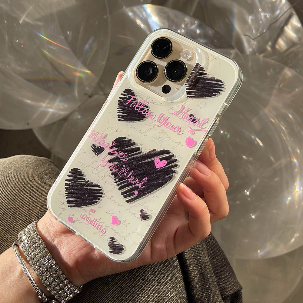 Doodle Black Pink Heart Phone Case