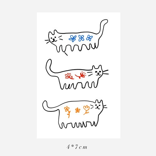 Original Design Unique Sketch Cat Puppy Waterproof Temporary Tattoo Stickers Set