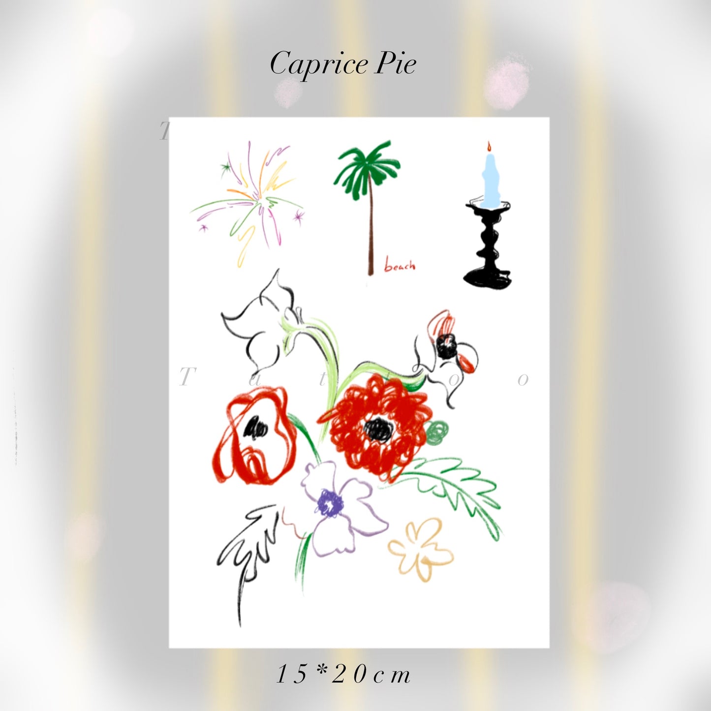 Original Design Colorful Sketch Fireworks Tulip Waterproof Temporary Tattoo Stickers Set