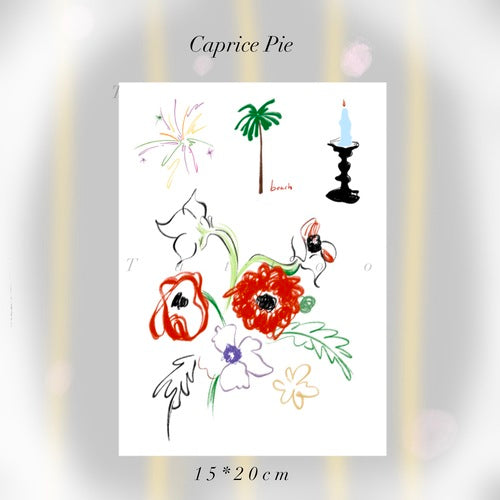 Original Design Colorful Sketch Fireworks Tulip Waterproof Temporary Tattoo Stickers Set