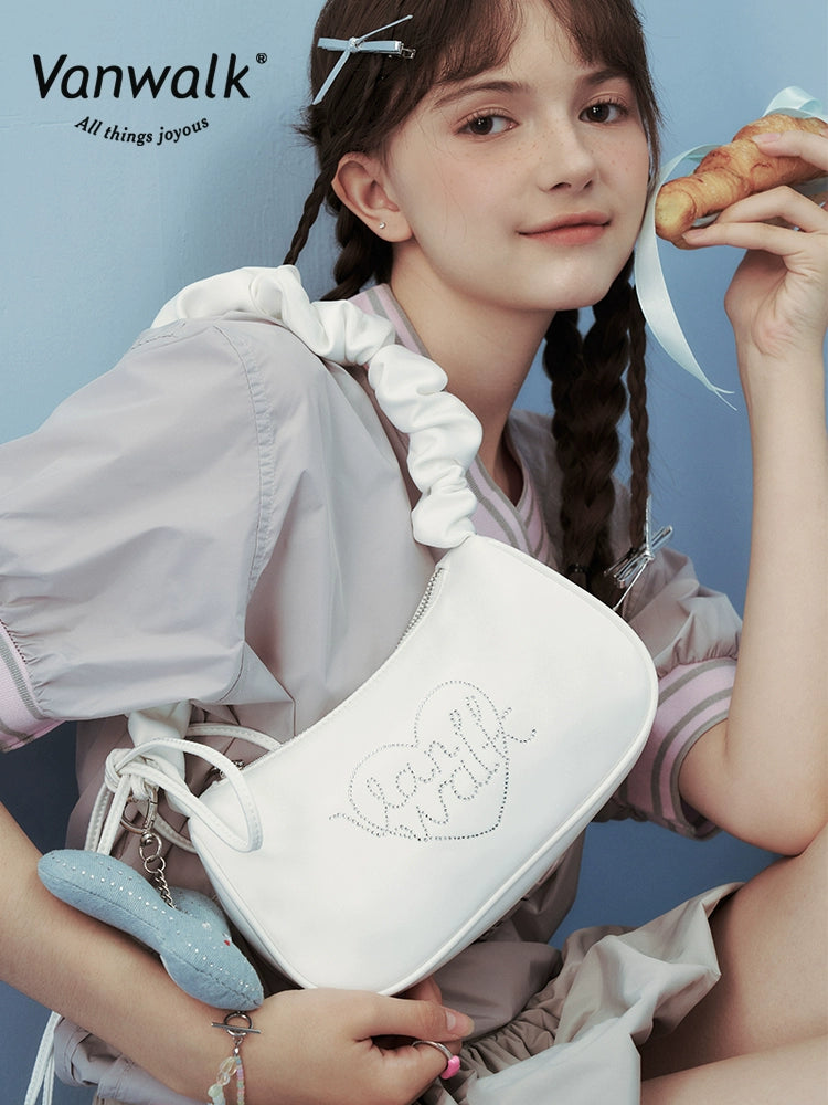 Ballet Style Ruffled Shoulder Hobo Bag