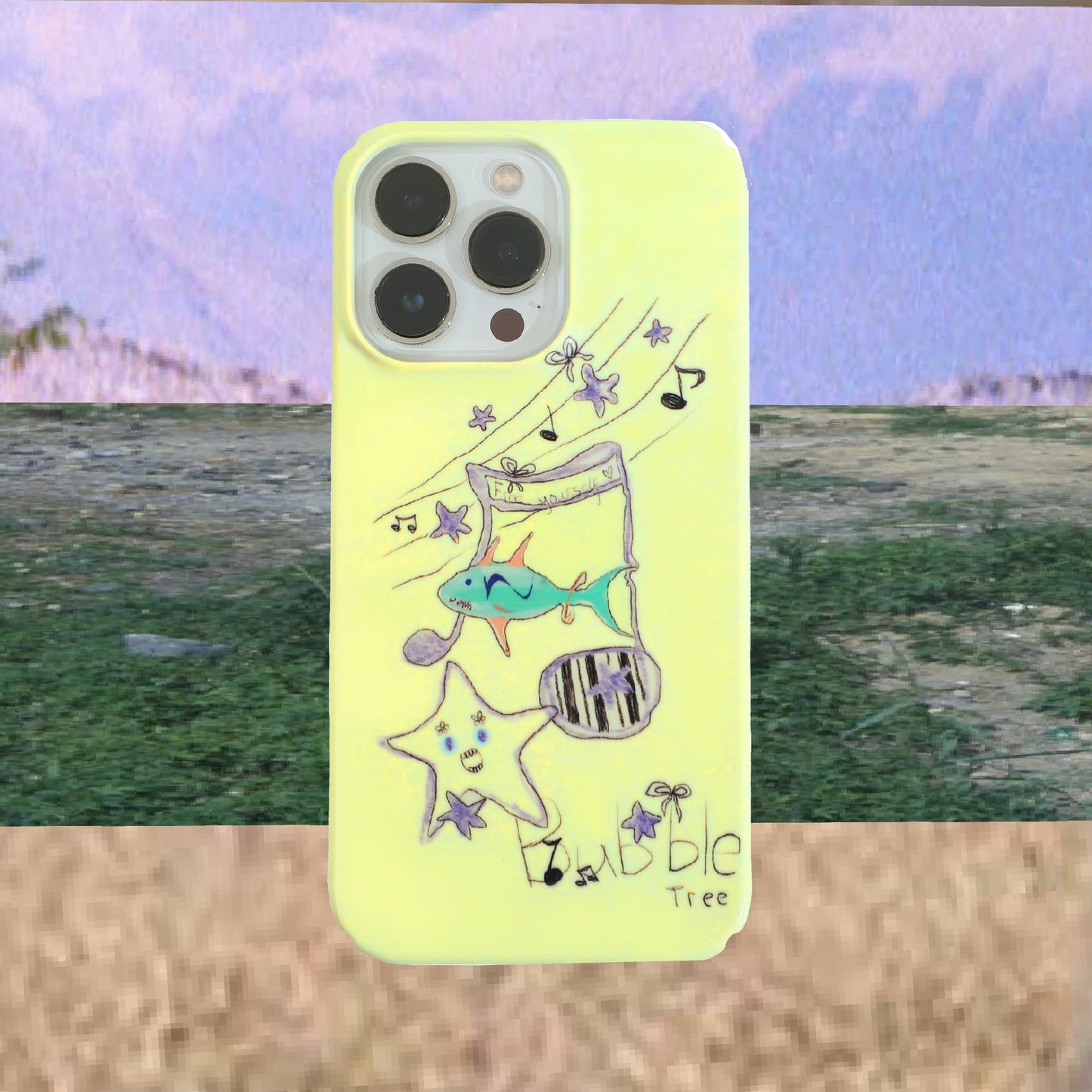 「Original」Sketching yellow singing star and fish phone case