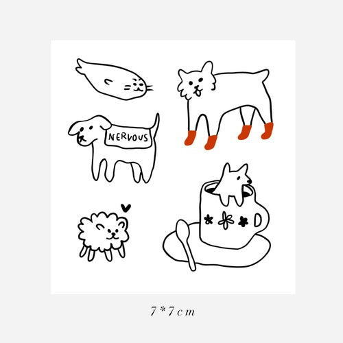 Original Design Unique Sketch Cat Puppy Waterproof Temporary Tattoo Stickers Set