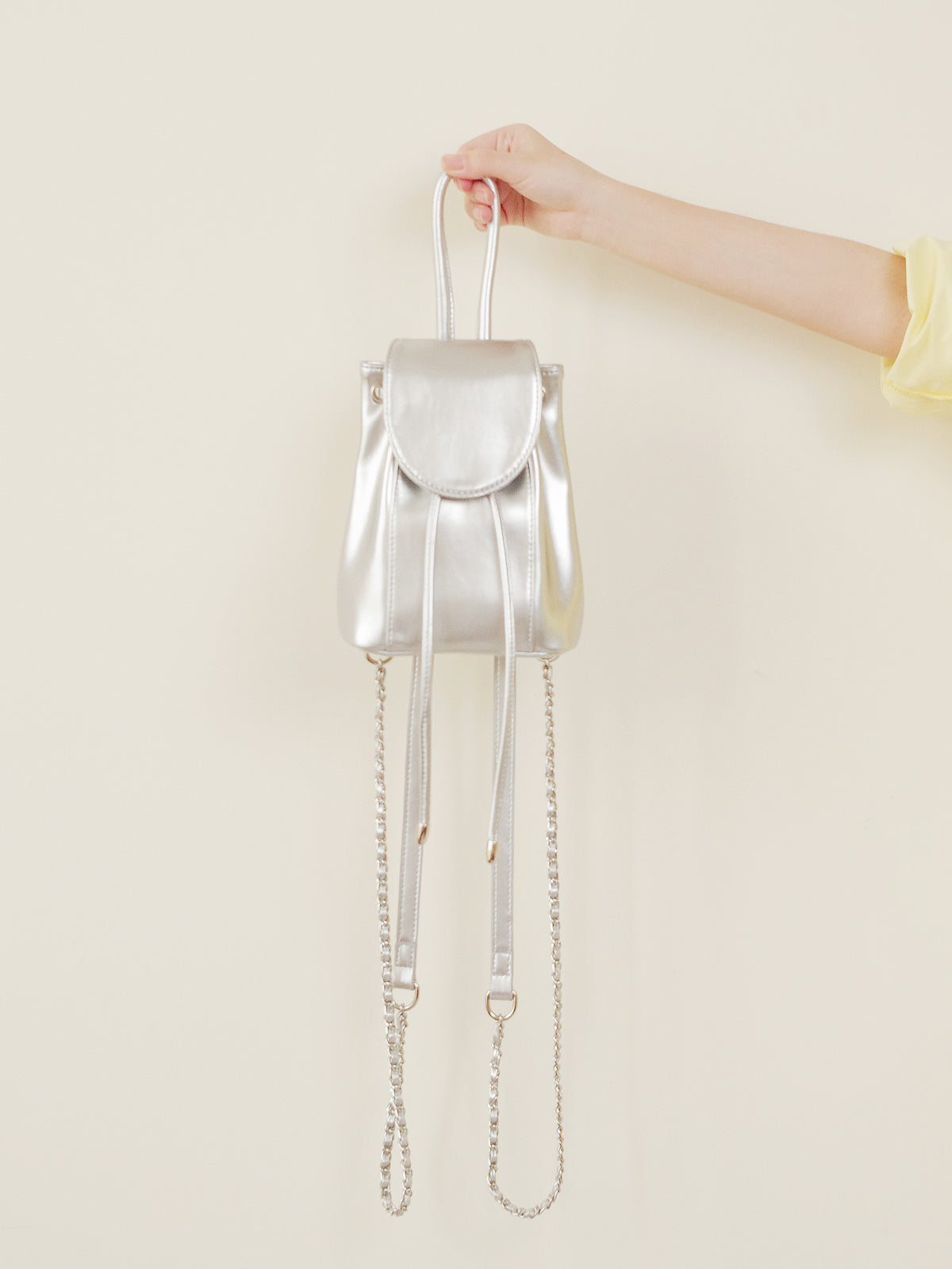 Silver Pink Drawstring Flap Shoulder Bag