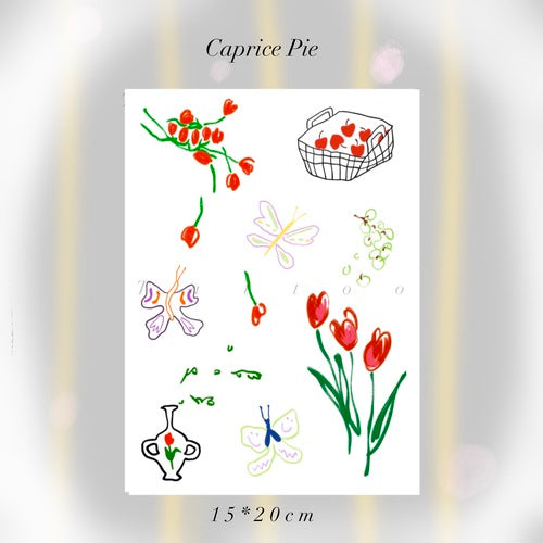 Original Design Colorful Sketch Fireworks Tulip Waterproof Temporary Tattoo Stickers Set