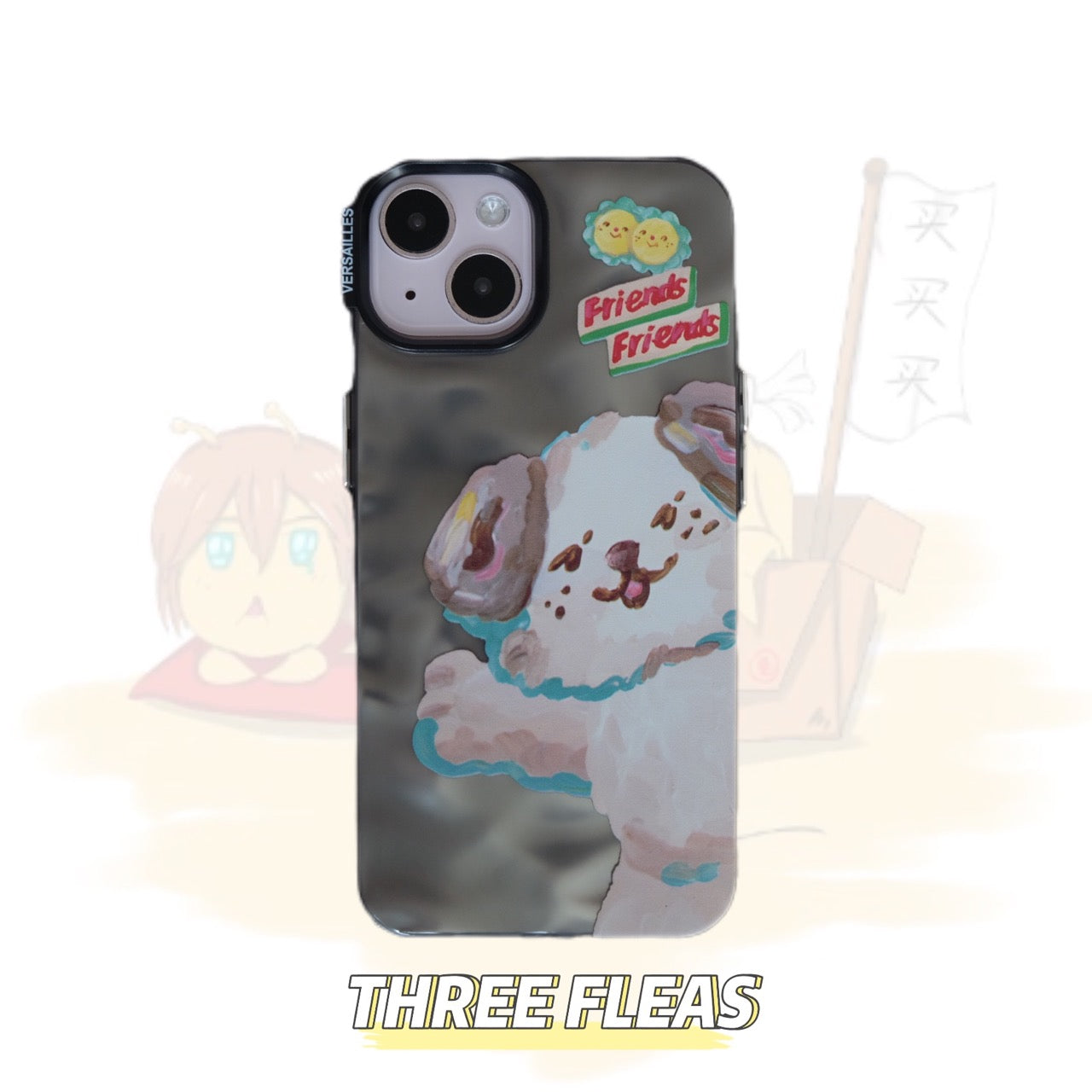 Oil Painting Cat and Dog Printed Metallic Water Ripple Phone Case