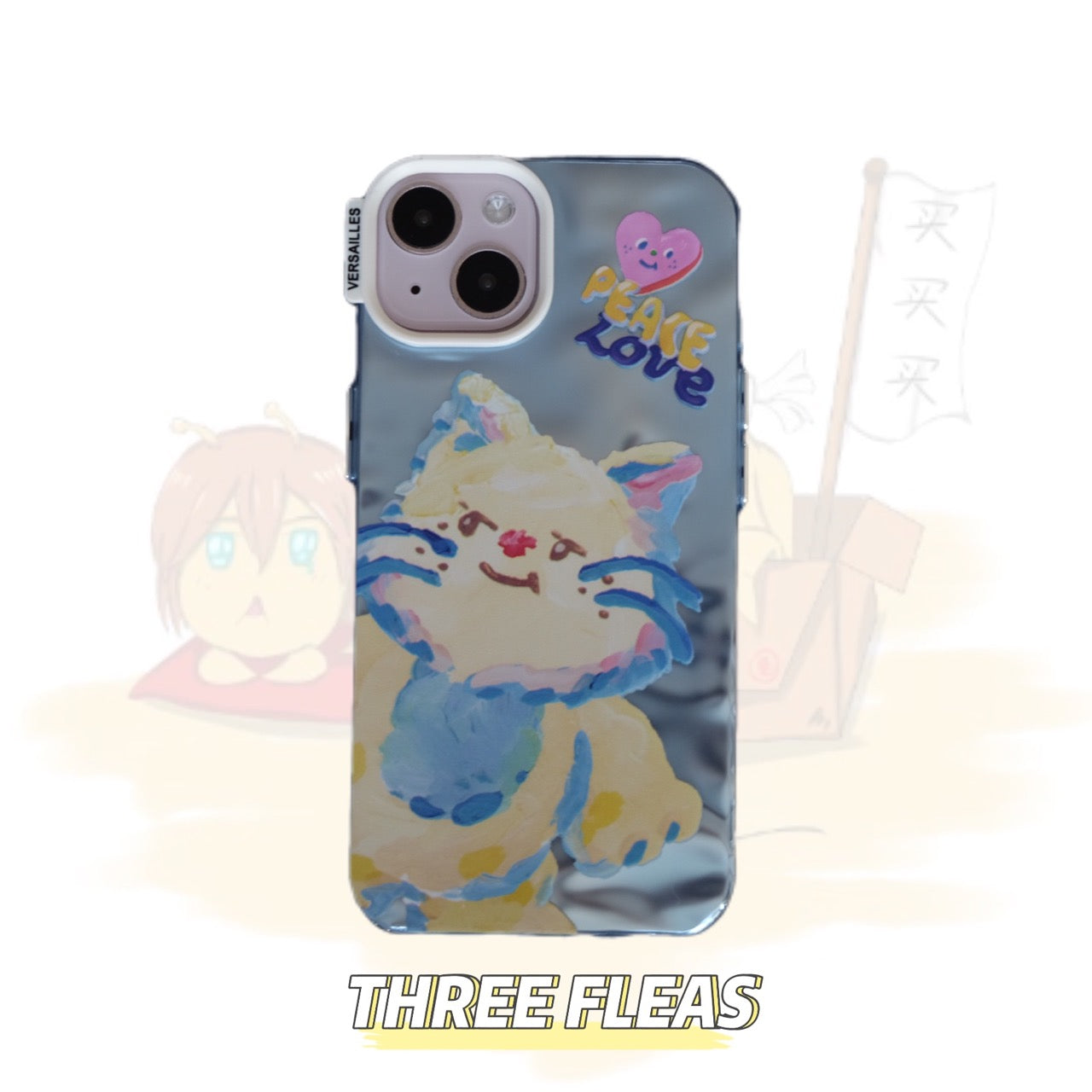 Oil Painting Cat and Dog Printed Metallic Water Ripple Phone Case