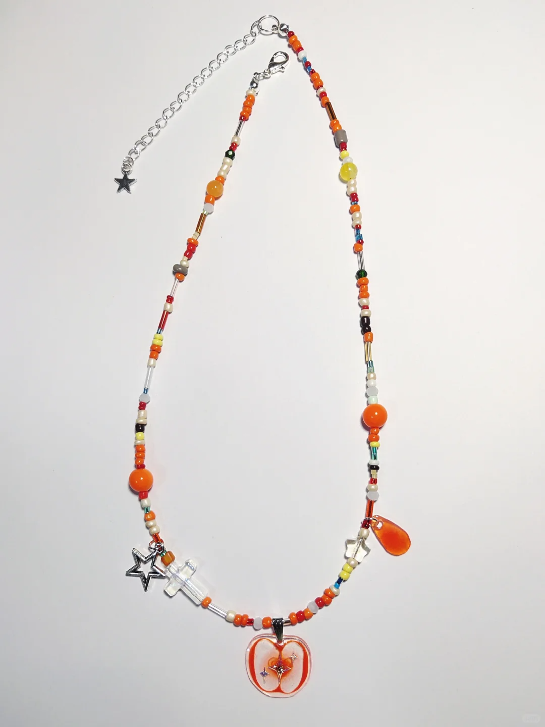 Orange Apple Shrink Plastic Charm Beaded Necklace