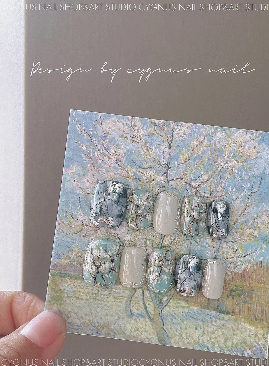 Pear Blossom Hand Painted Luxury Press On Nails Set