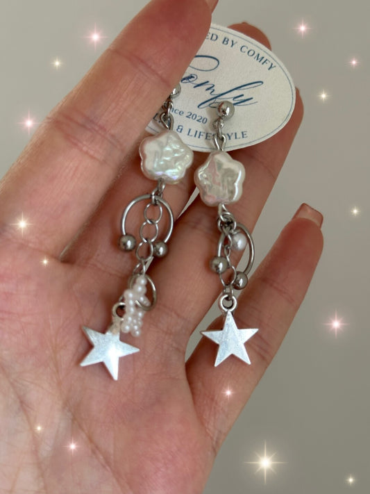 Pearl Star Drop Earrings