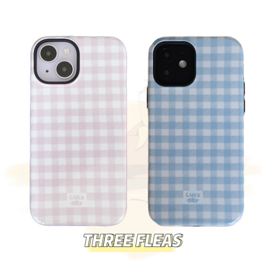 Pink Blue Plaid Double Layer Couple Phone Case
