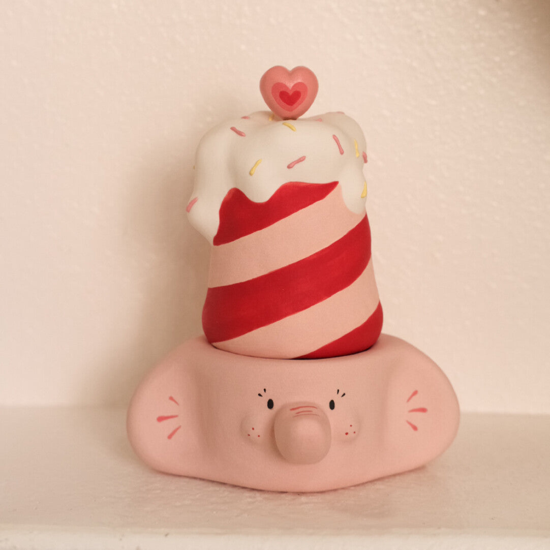 Pink Elephant Cream Hat Candle Holder