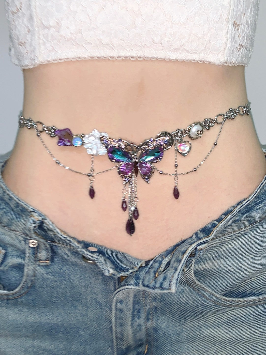 Purple Butterfly Dream Tassel Necklace Waist Chain