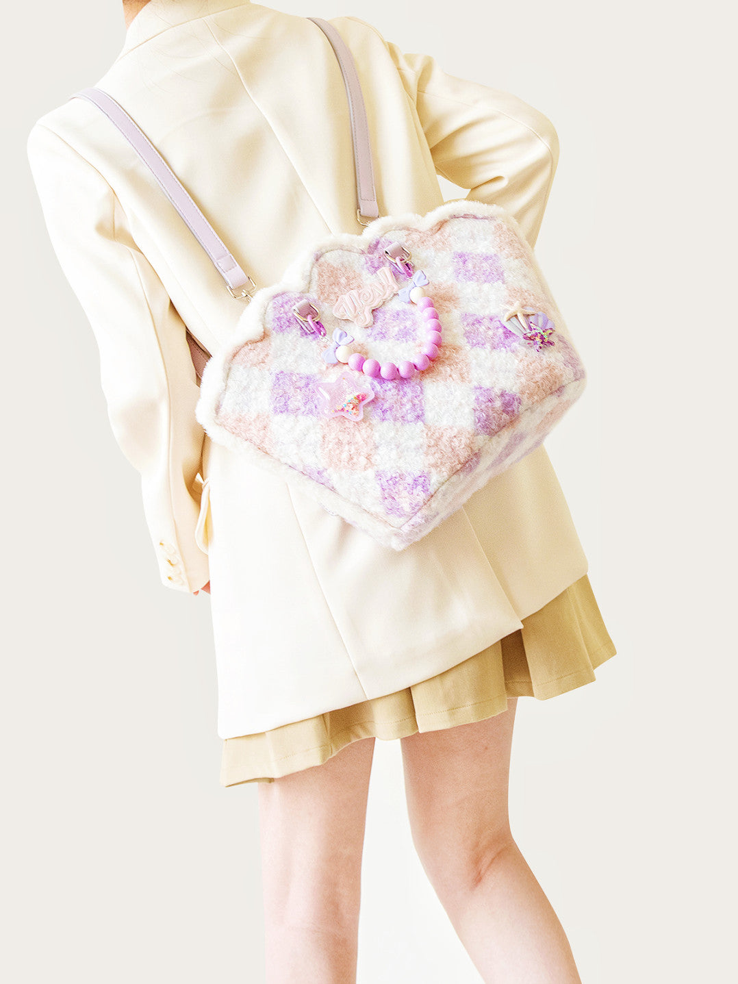 Purple Shell-Shaped Plush Beaded Shoulder Bag