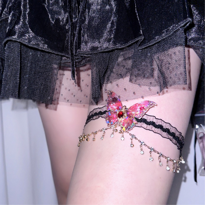 Red Butterfly Lace Leg Chain