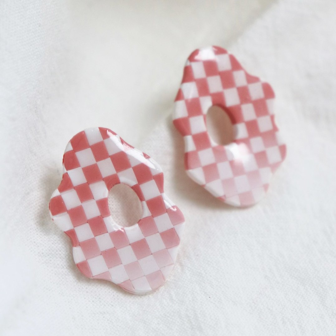 Red White Plaid Polymer Clay Earrings