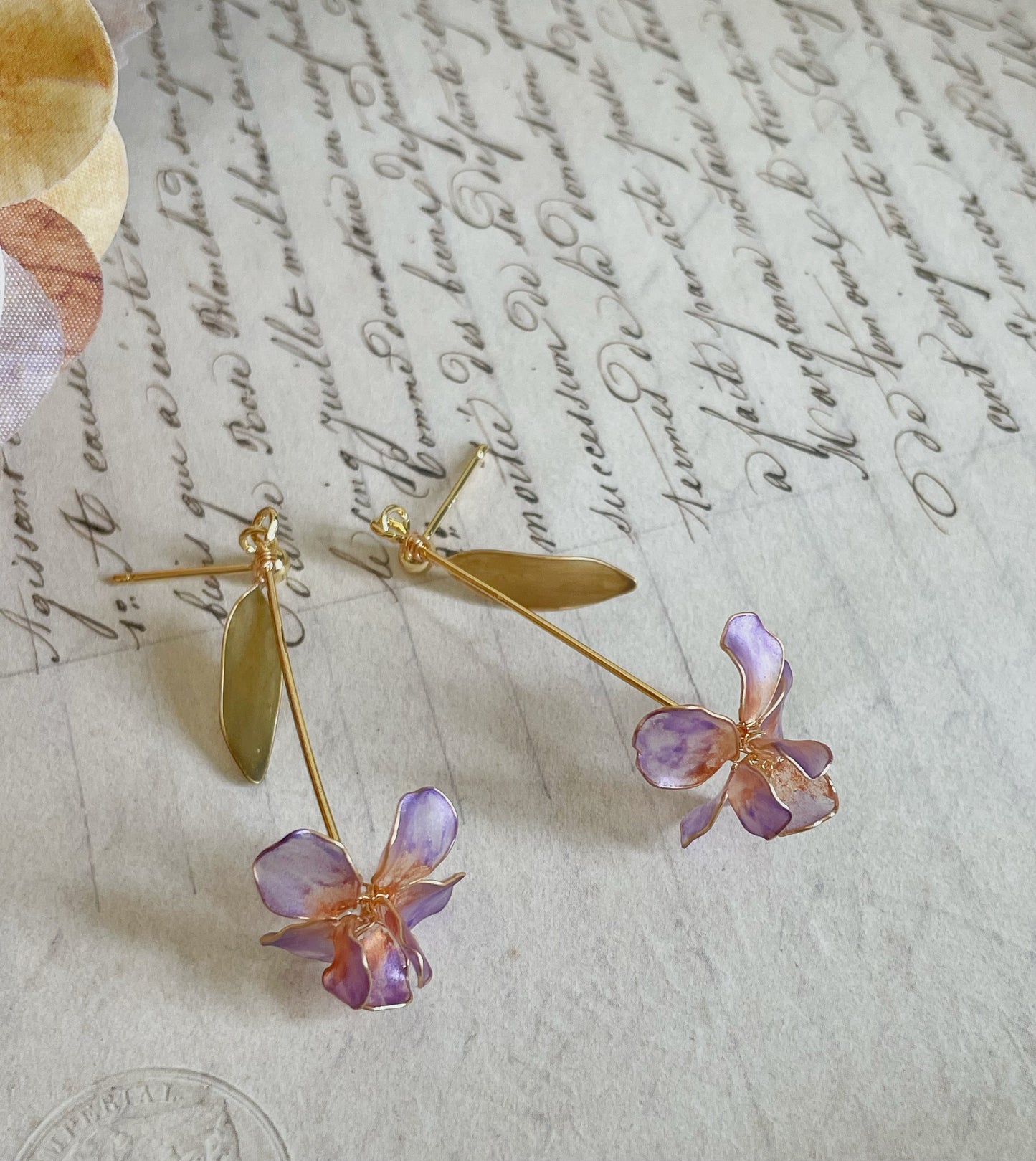 Retro Purple Iris Resin Earrings