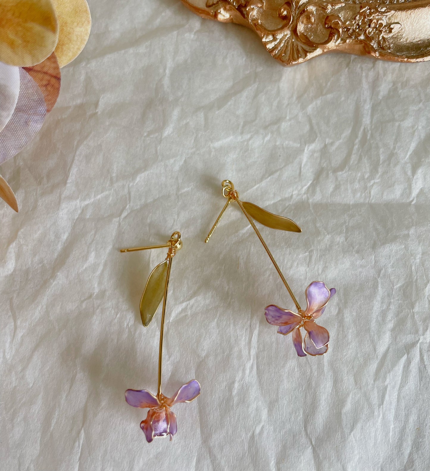 Retro Purple Iris Resin Earrings