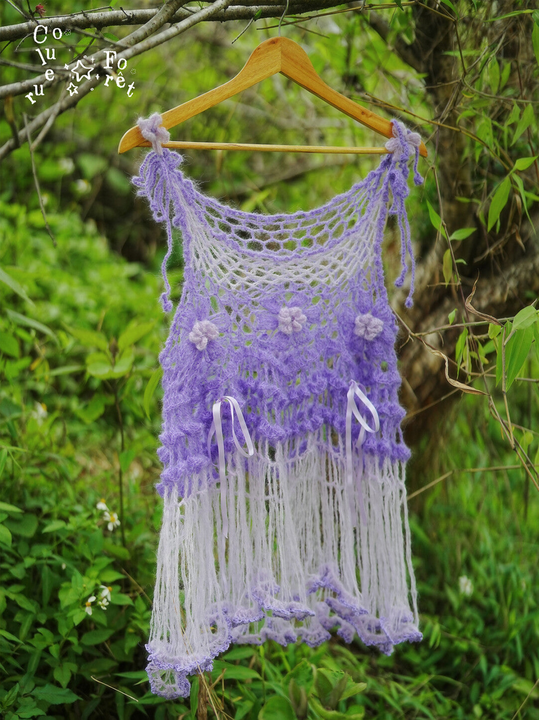 Sweet Floral Purple Handmade Crochet Tassel Cami Top