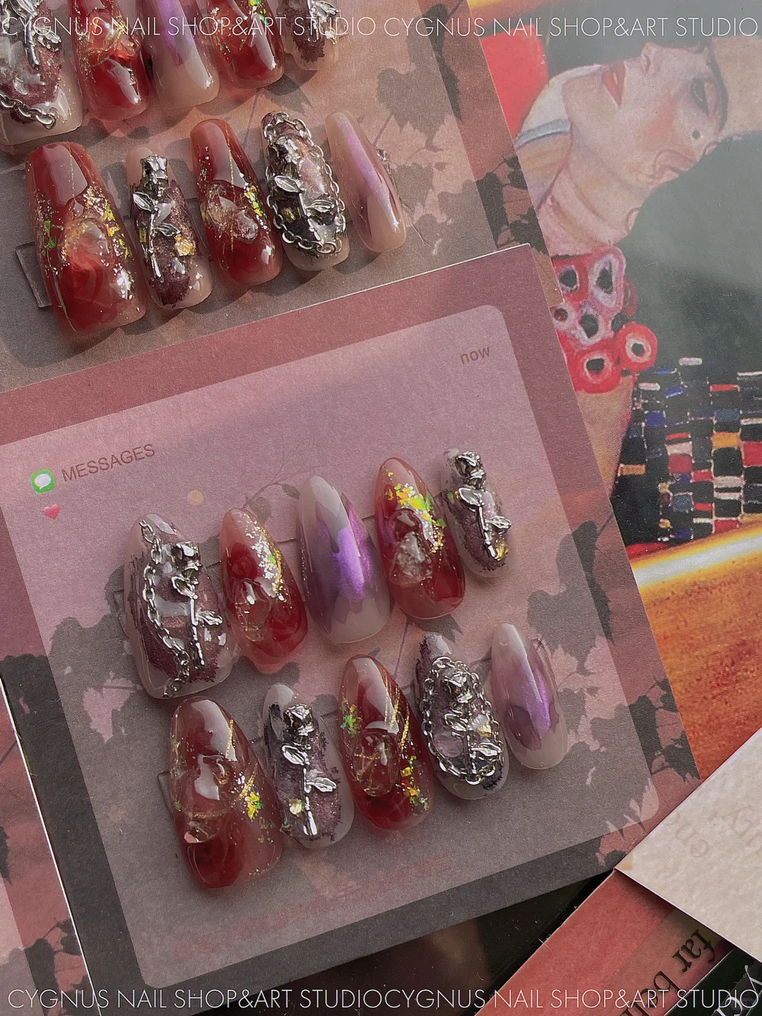 Thorn Rose Luxury Hand Painted Press On Nails Set