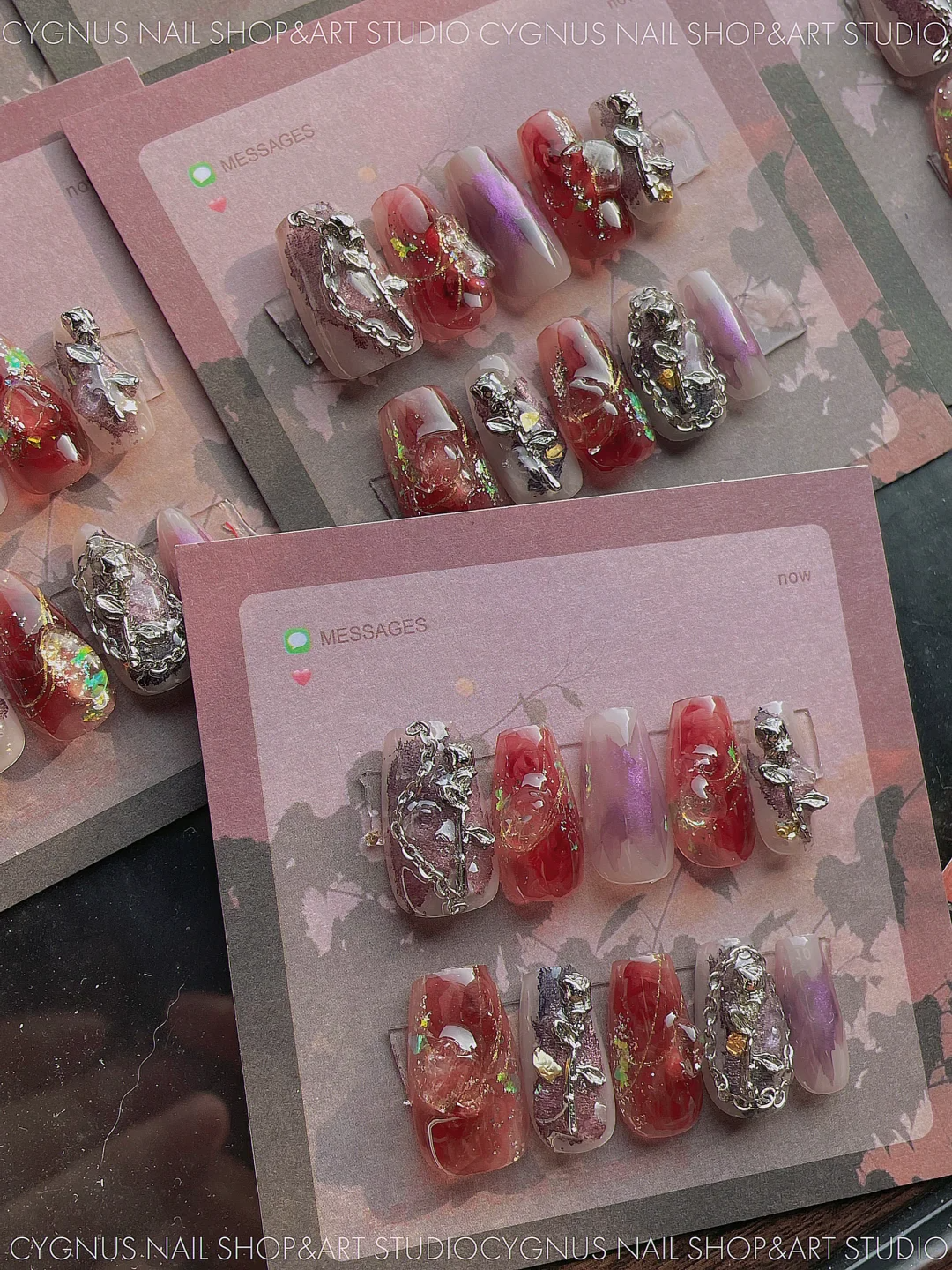 Thorn Rose Luxury Hand Painted Press On Nails Set