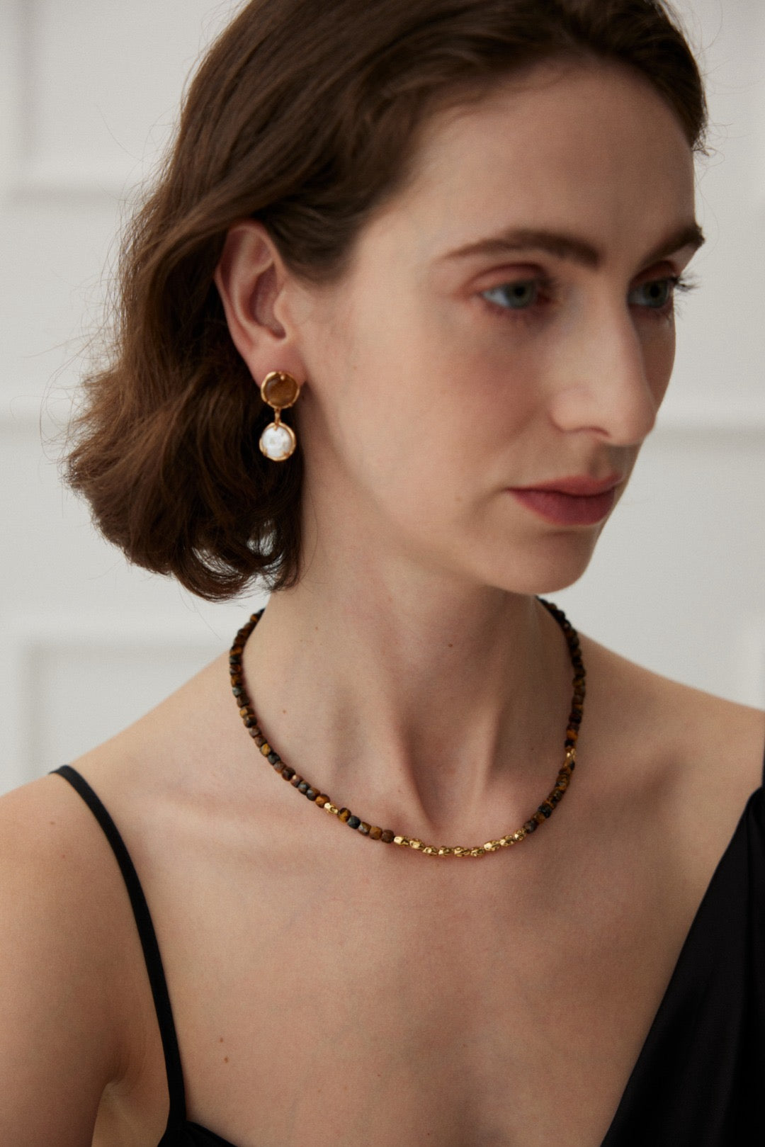 Tiger's Eye Stones Silver Beaded Necklace