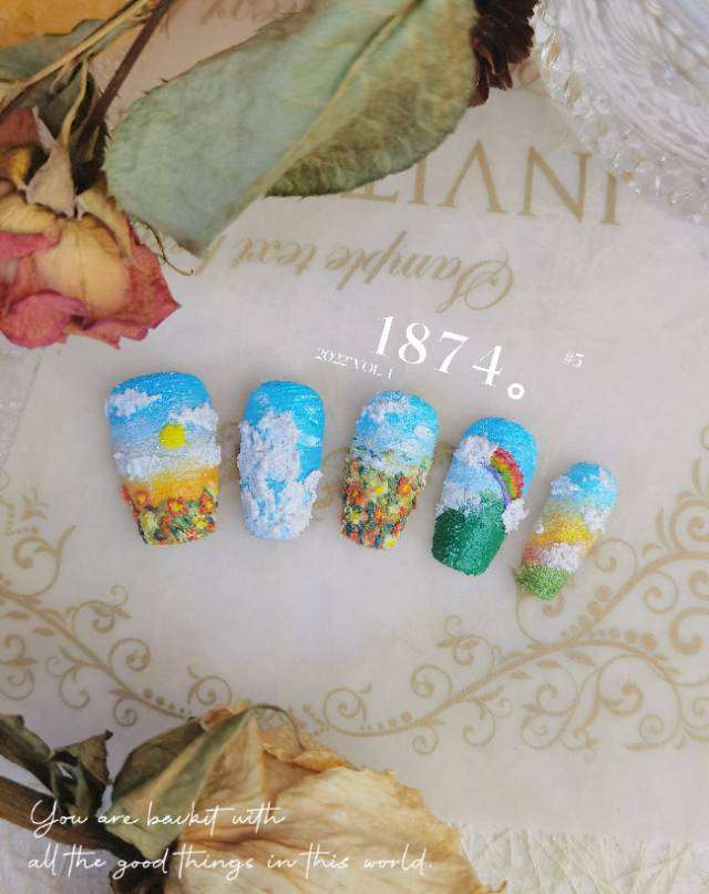 Van Gogh's Sunflower Garden Textured Art Press On Nails Set
