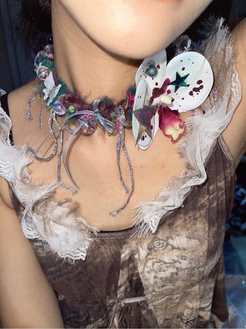 Y2k White Star Orchids Choker