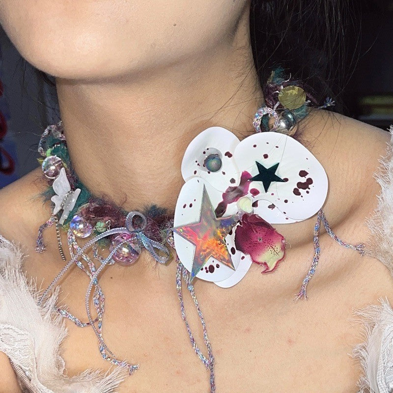 Y2k White Star Orchids Choker