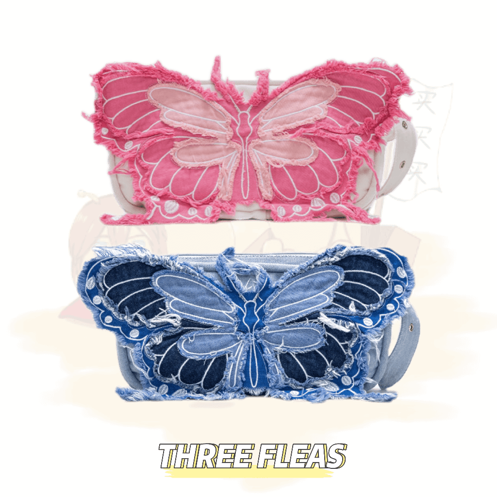 Y2k Butterfly shape denim baguette shoulder bag