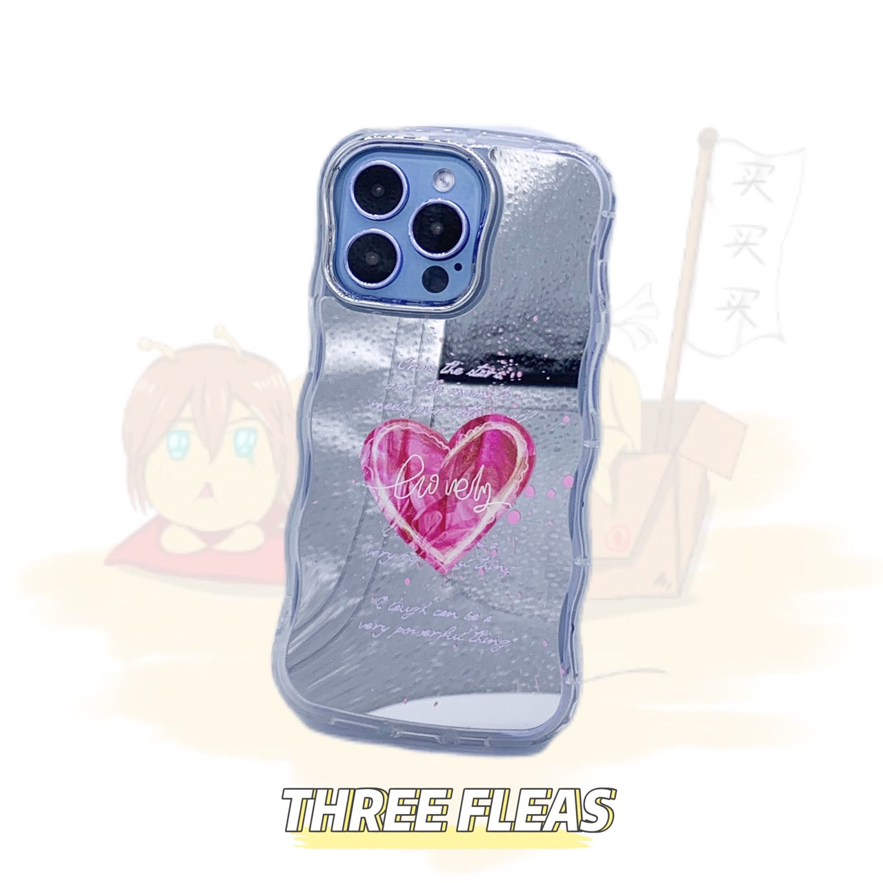 Wave-shaped Pink Heart Cloud Mirror Phone Case