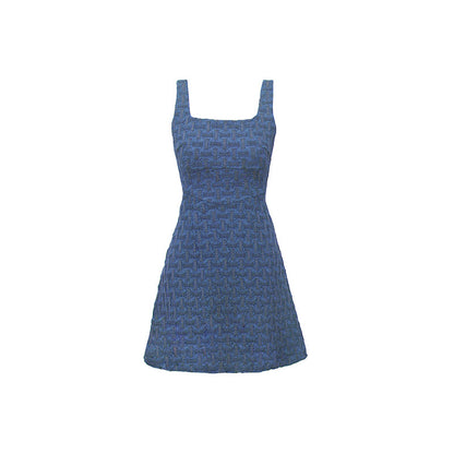Textured Blue Mini Dress