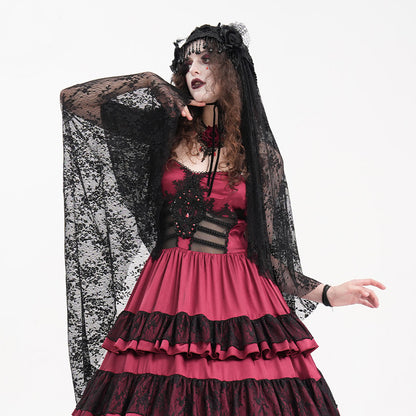 Black-and-Red Gothic Veil - DF17FH