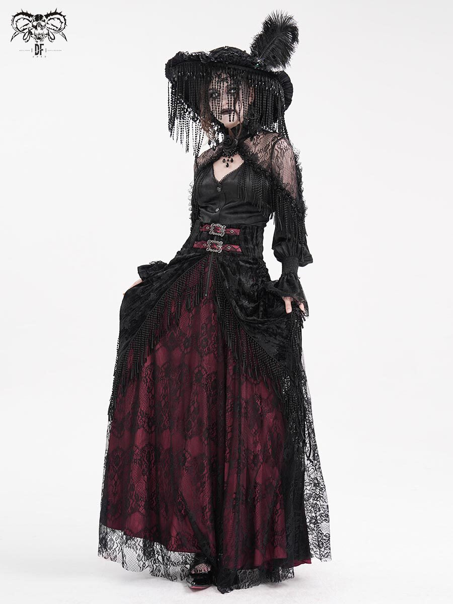 Rose-Embossed Fringe Skirt - DF07ER
