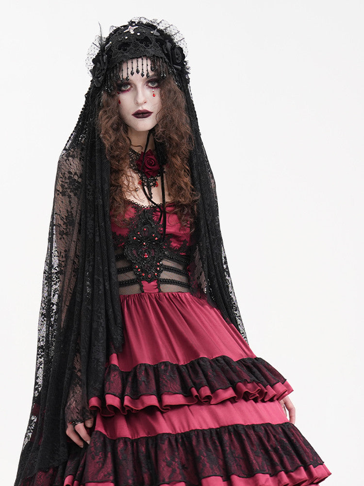 Black-and-Red Gothic Veil - DF17FH