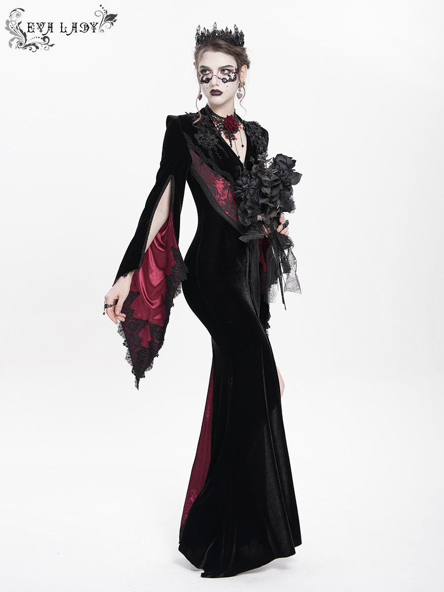 Split-Sleeve Velvet Long Coat - DF08AB