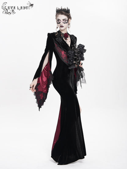 Split-Sleeve Velvet Long Coat - DF08AB