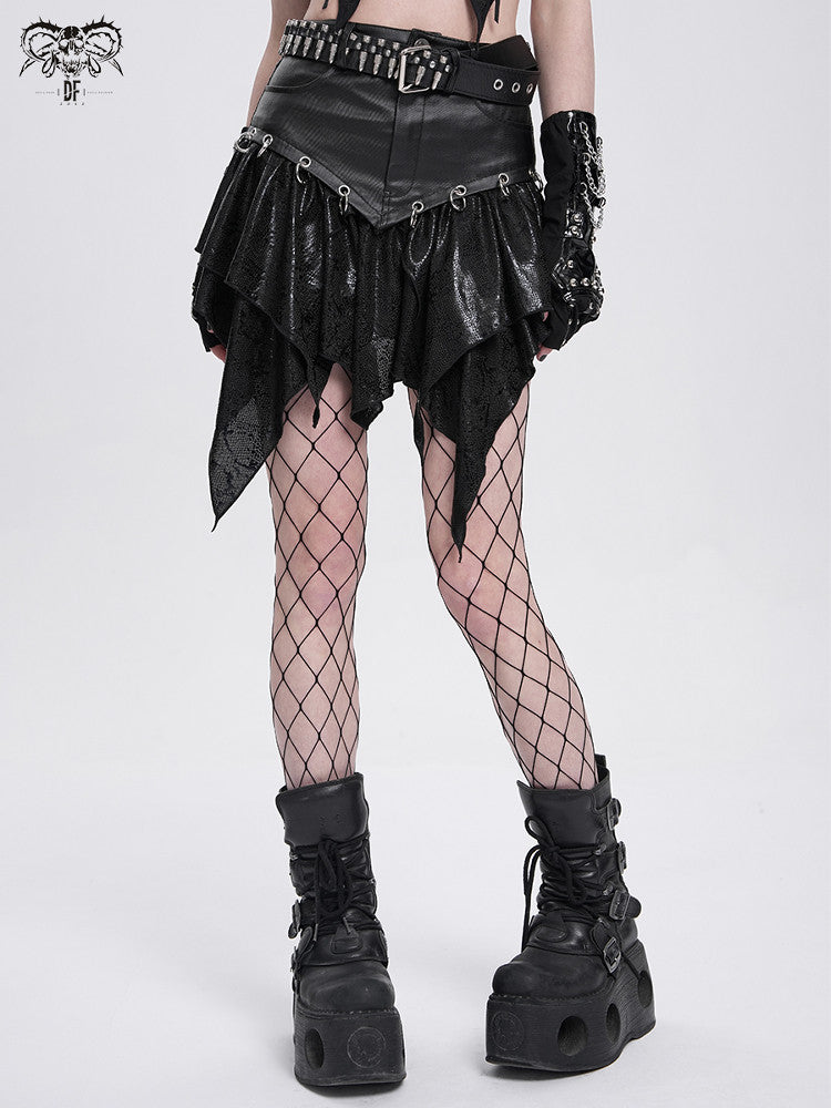 Faux-Leather Ruffled Mini Skirt - DF16HK