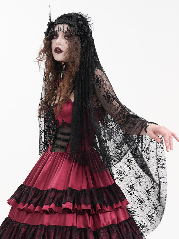 Black-and-Red Gothic Veil - DF17FH