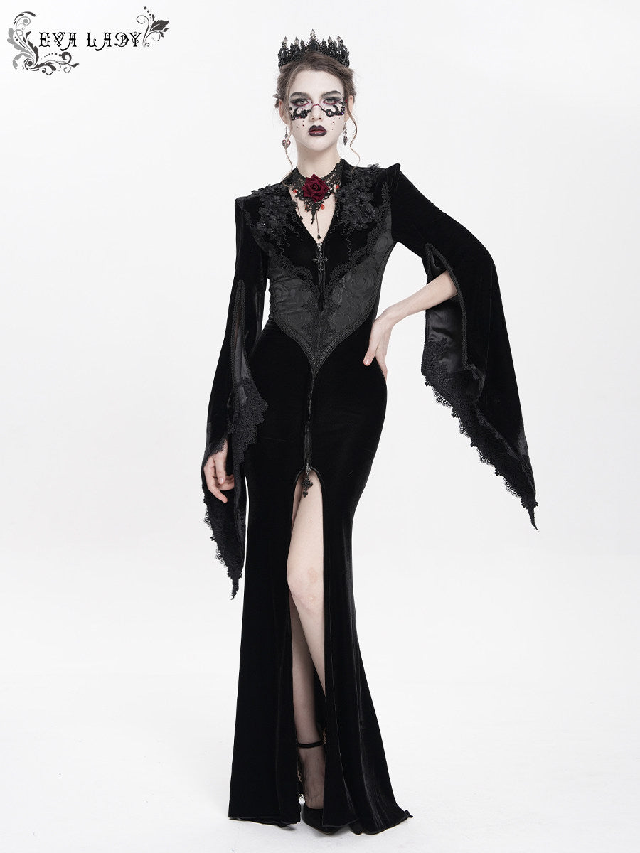 Split-Sleeve Velvet Long Coat - DF08AB