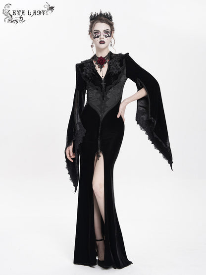 Split-Sleeve Velvet Long Coat - DF08AB
