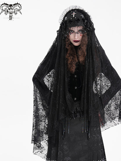 Black-and-Red Gothic Veil - DF17FH