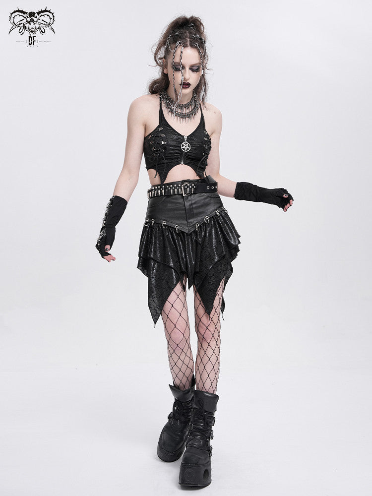 Faux-Leather Ruffled Mini Skirt - DF16HK