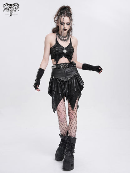 Faux-Leather Ruffled Mini Skirt - DF16HK