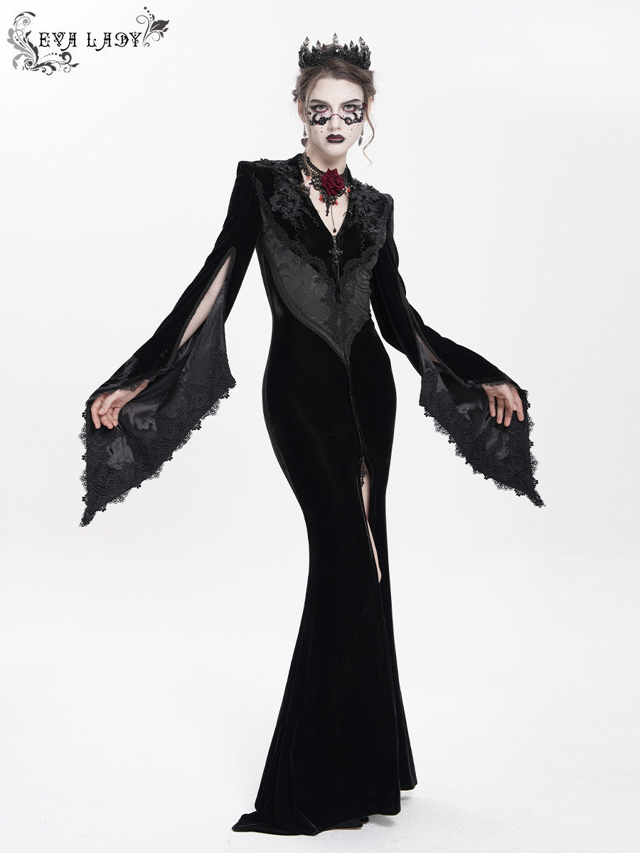 Split-Sleeve Velvet Long Coat - DF08AB