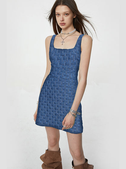 Textured Blue Mini Dress