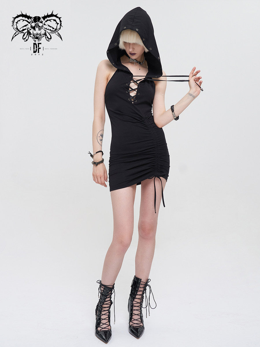 Hooded Lace-Up Mini Dress - DF13EU