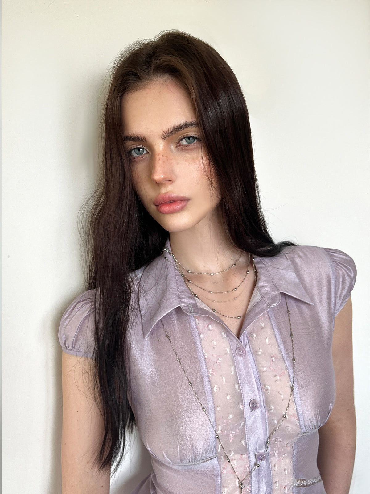 Sheer Collared Top and Mini Skirt Set
