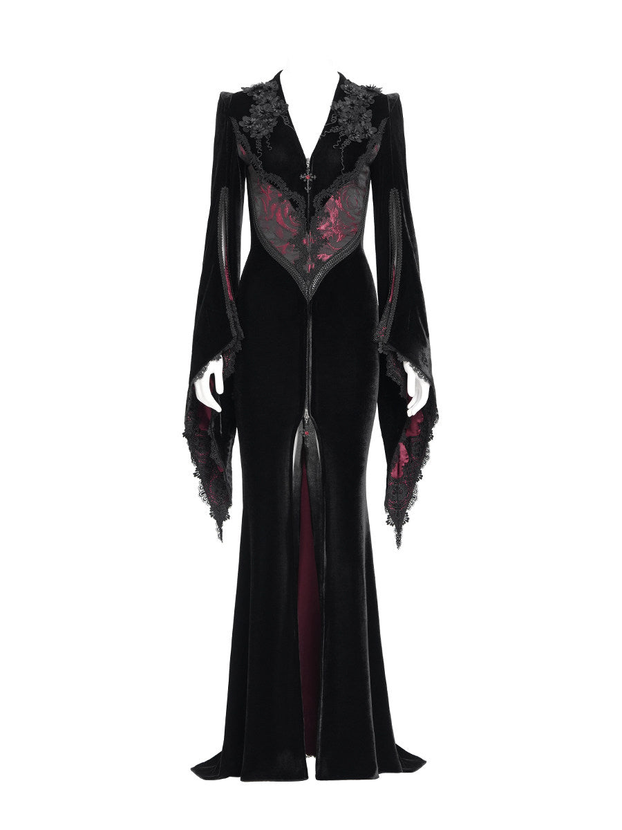 Split-Sleeve Velvet Long Coat - DF08AB